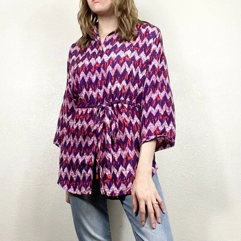 Basta Surf 100% Silk Purple & Orange Zig Zag Blouse